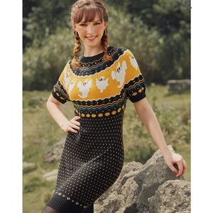 ModCloth Jump Scare Short Sleeve Fair Isle Sweater Dress